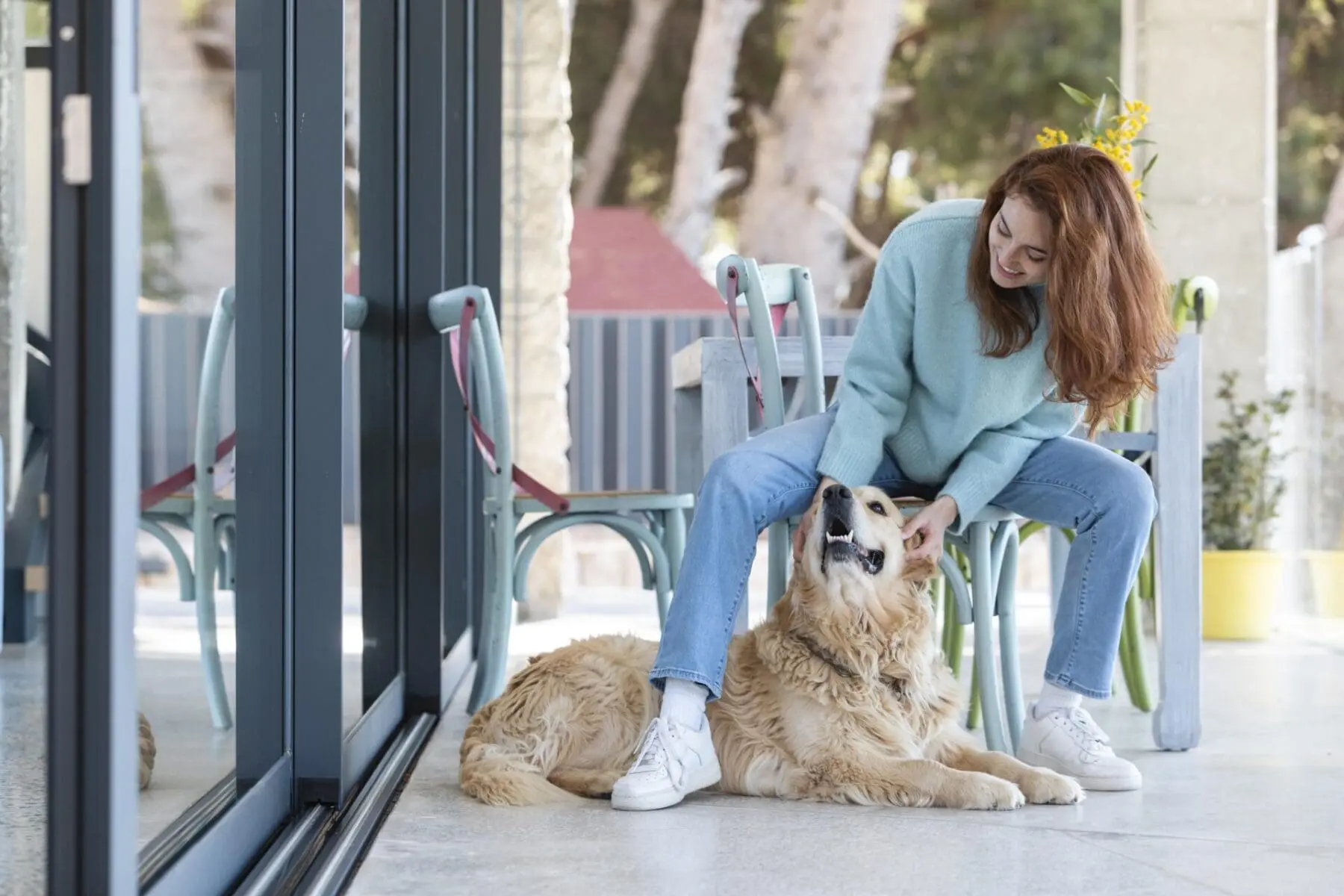 Lady with anxious dog